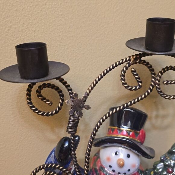 San Francisco Music Box Snowman with tree candlestick holder Christmas Music - Picture 4 of 8